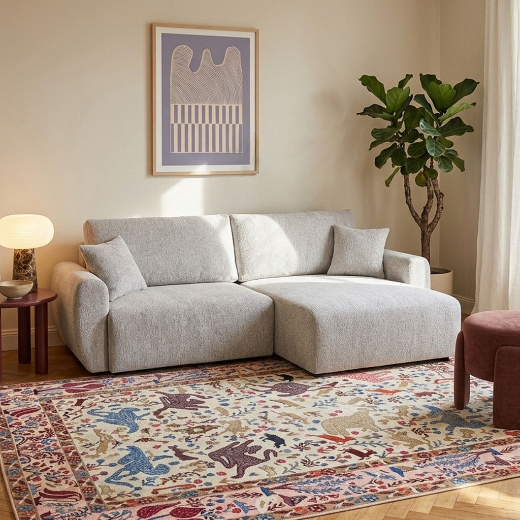 Dana - Divano angolare trasformabile e reversibile a 4 posti - Tessuto ciniglia - Beige