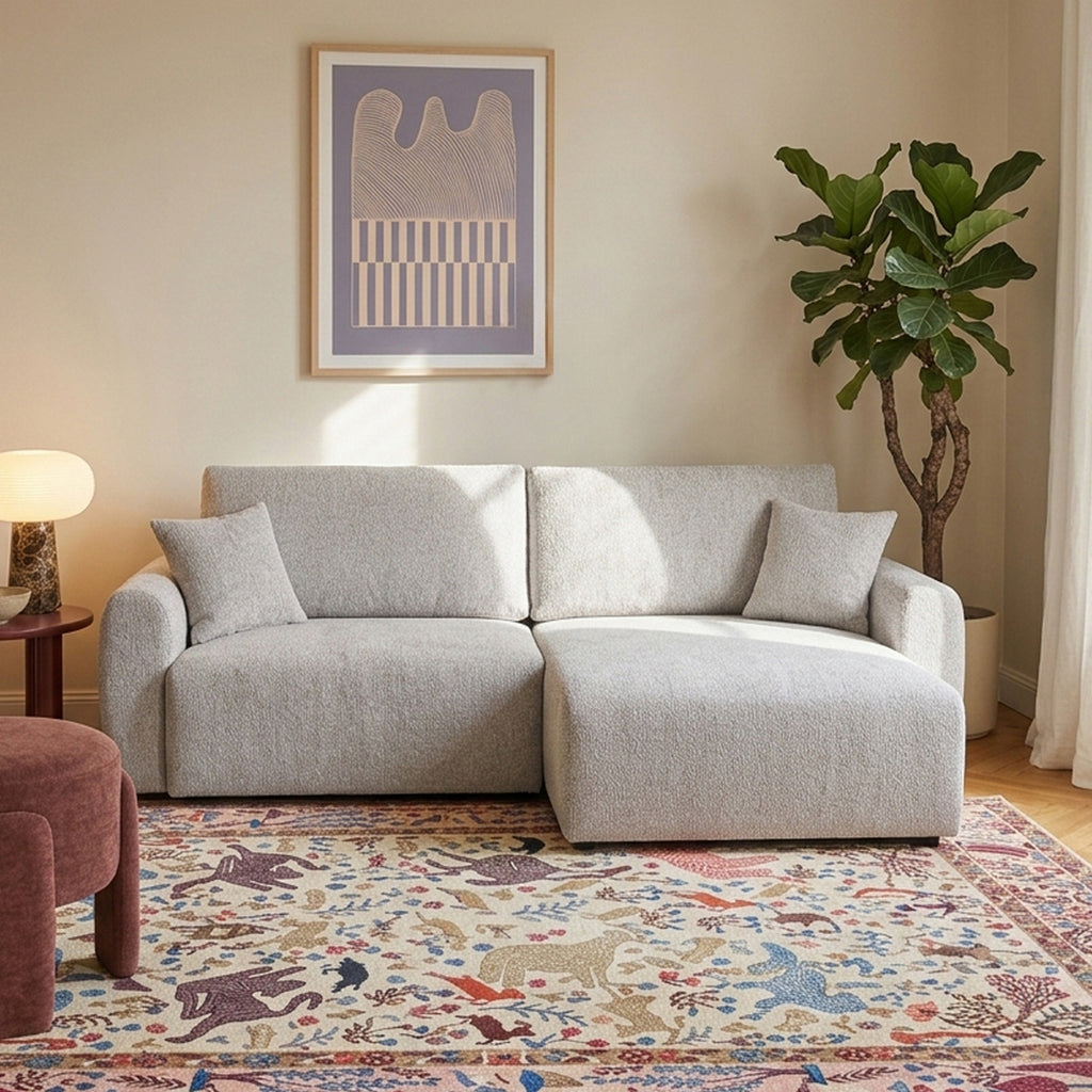 Dana - Divano angolare trasformabile e reversibile a 4 posti - Tessuto ciniglia - Beige