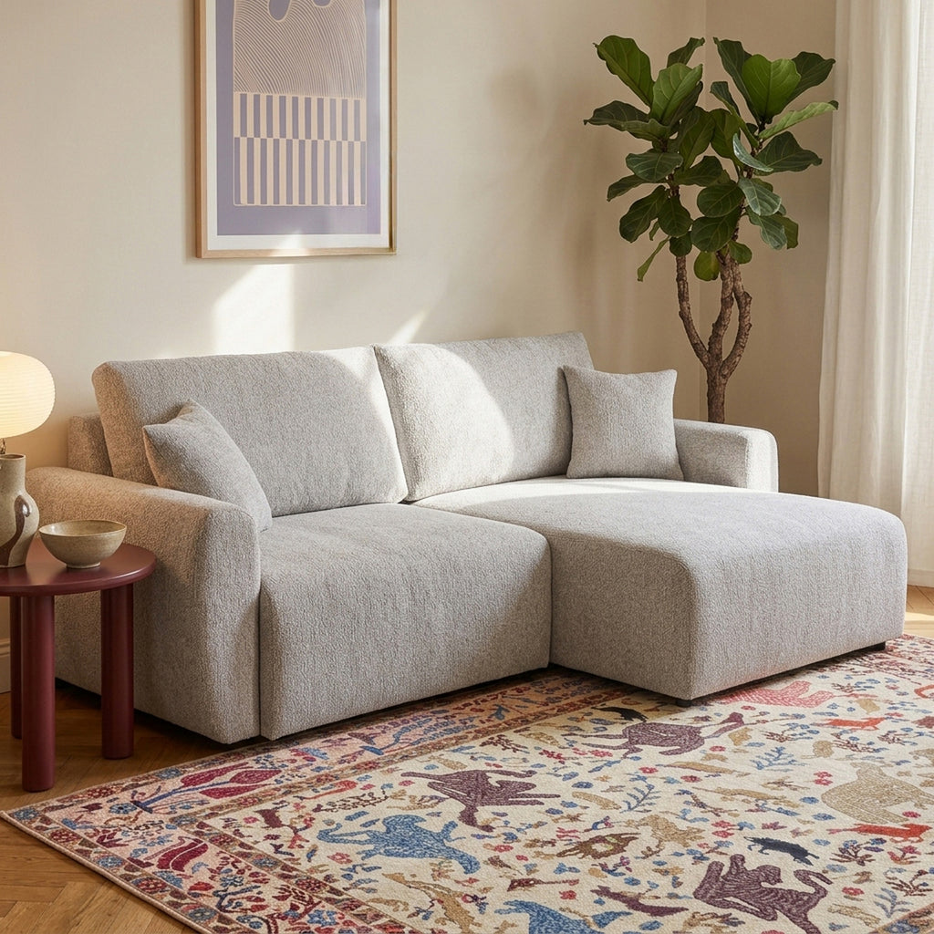 Dana - Divano angolare trasformabile e reversibile a 4 posti - Tessuto ciniglia - Beige