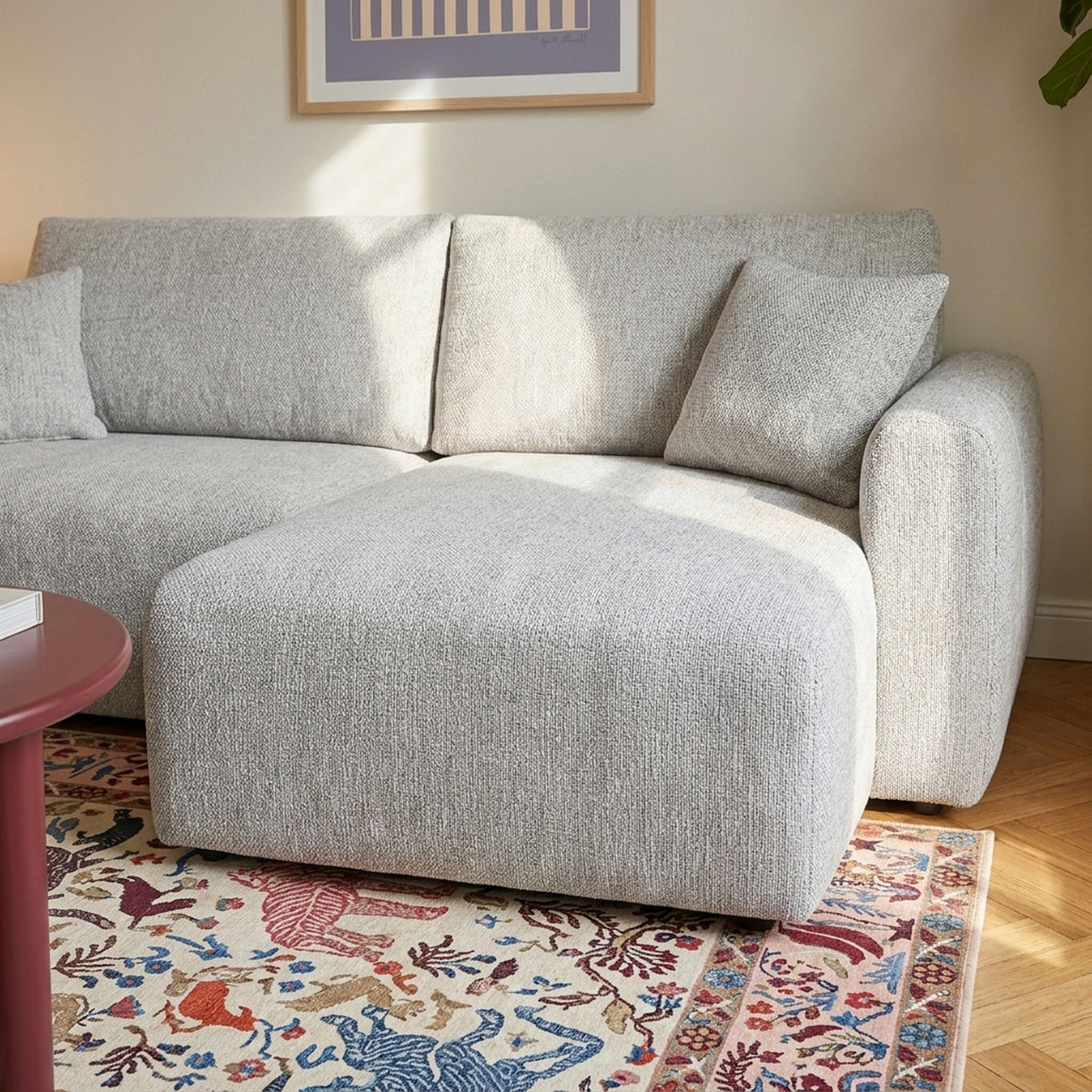 Dana - Divano angolare trasformabile e reversibile a 4 posti - Tessuto ciniglia - Beige