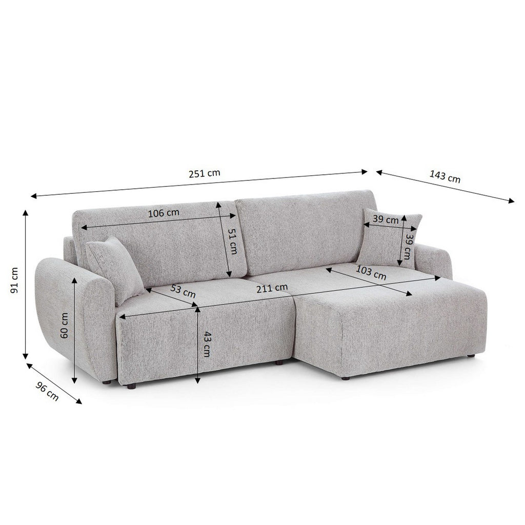 Dana - Divano angolare trasformabile e reversibile a 4 posti - Tessuto ciniglia - Beige