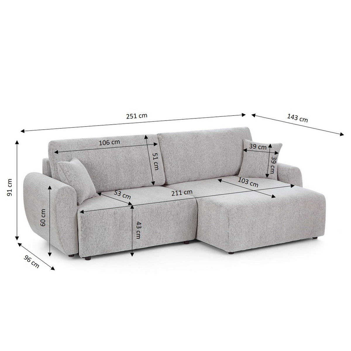 Dana - Divano angolare trasformabile e reversibile a 4 posti - Tessuto ciniglia - Beige