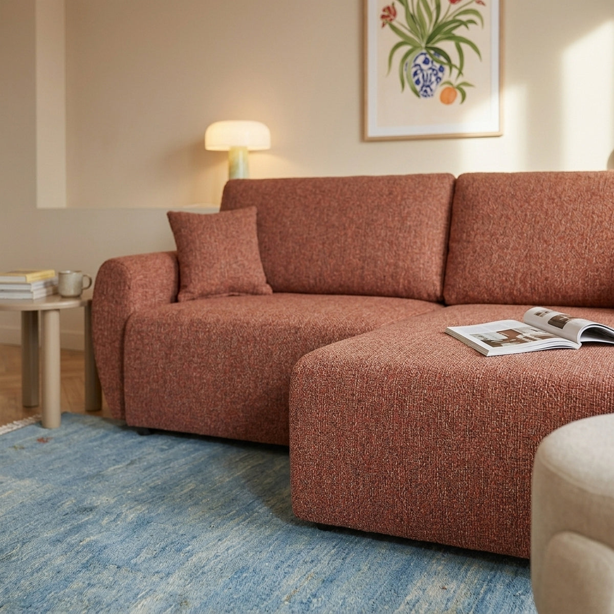 Dana - Divano angolare trasformabile e reversibile a 4 posti - Tessuto ciniglia - Terracotta
