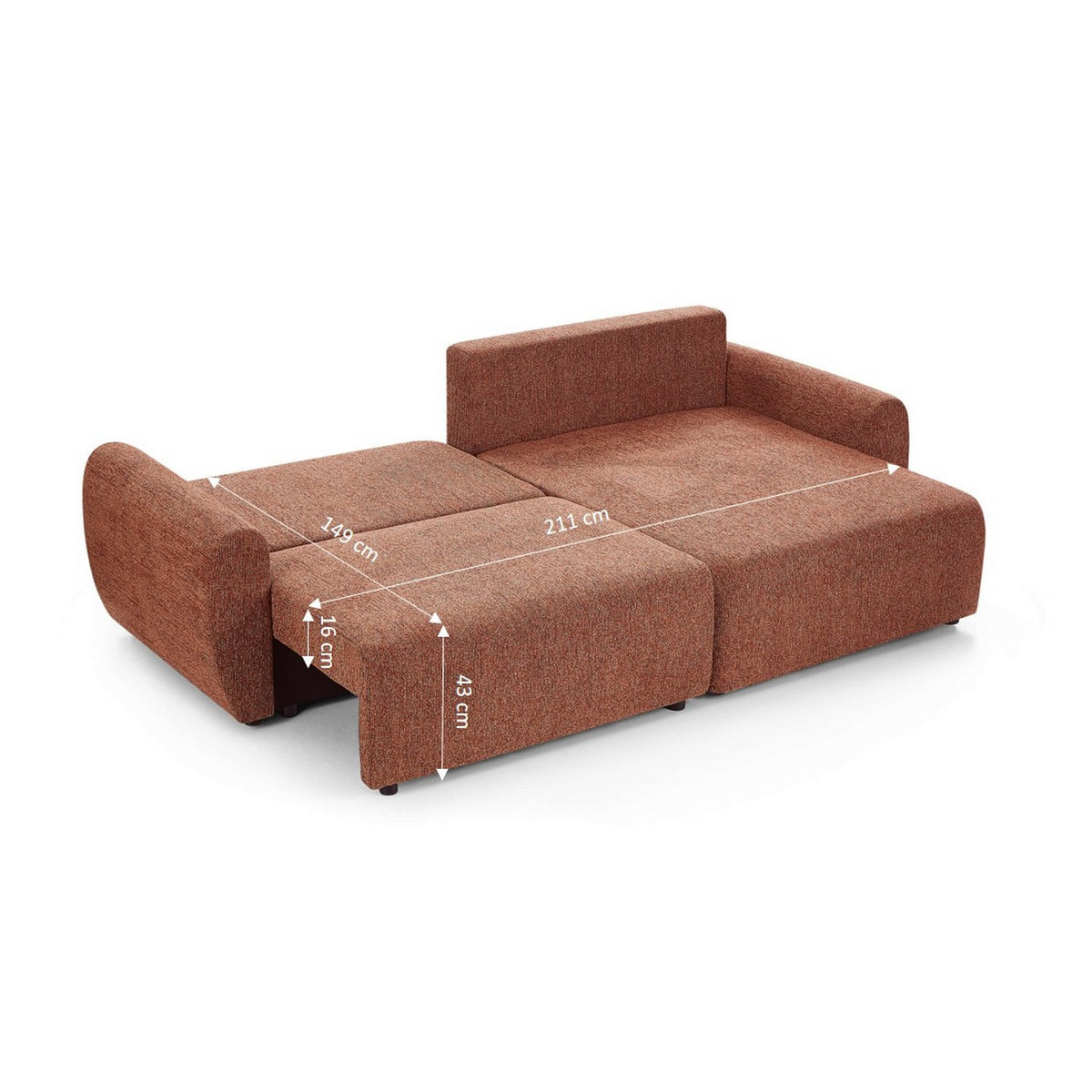 Dana - Divano angolare trasformabile e reversibile a 4 posti - Tessuto ciniglia - Terracotta