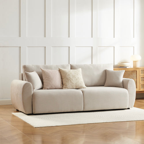 Canapé Droit Convertible - 3 Places - Danilo - Velours Côtelé - Beige