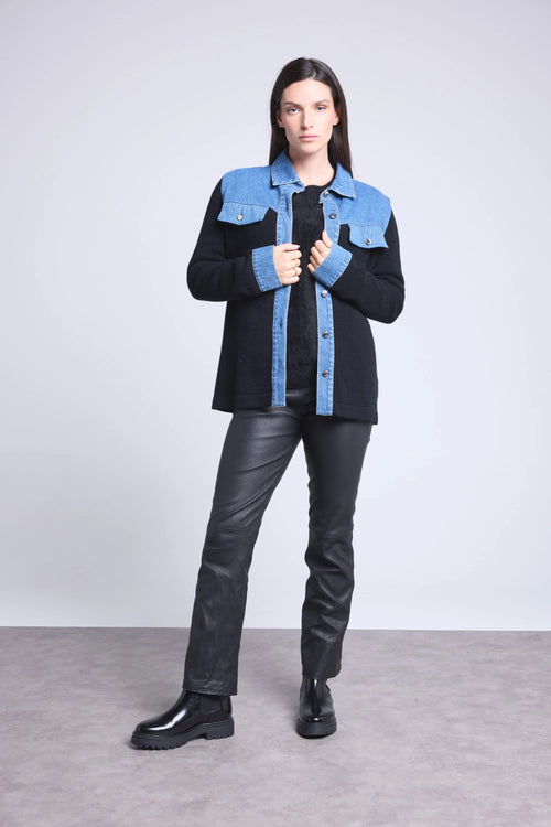 Veste Denim Cachemire Daphne - Jean Et Noir - Femme