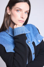 Chaqueta Denim Cachemira Daphne - Vaquero Y Negro - Mujer