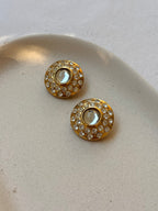 Vintage Earrings - Round Gold Earrings Adorned with Rhinestones