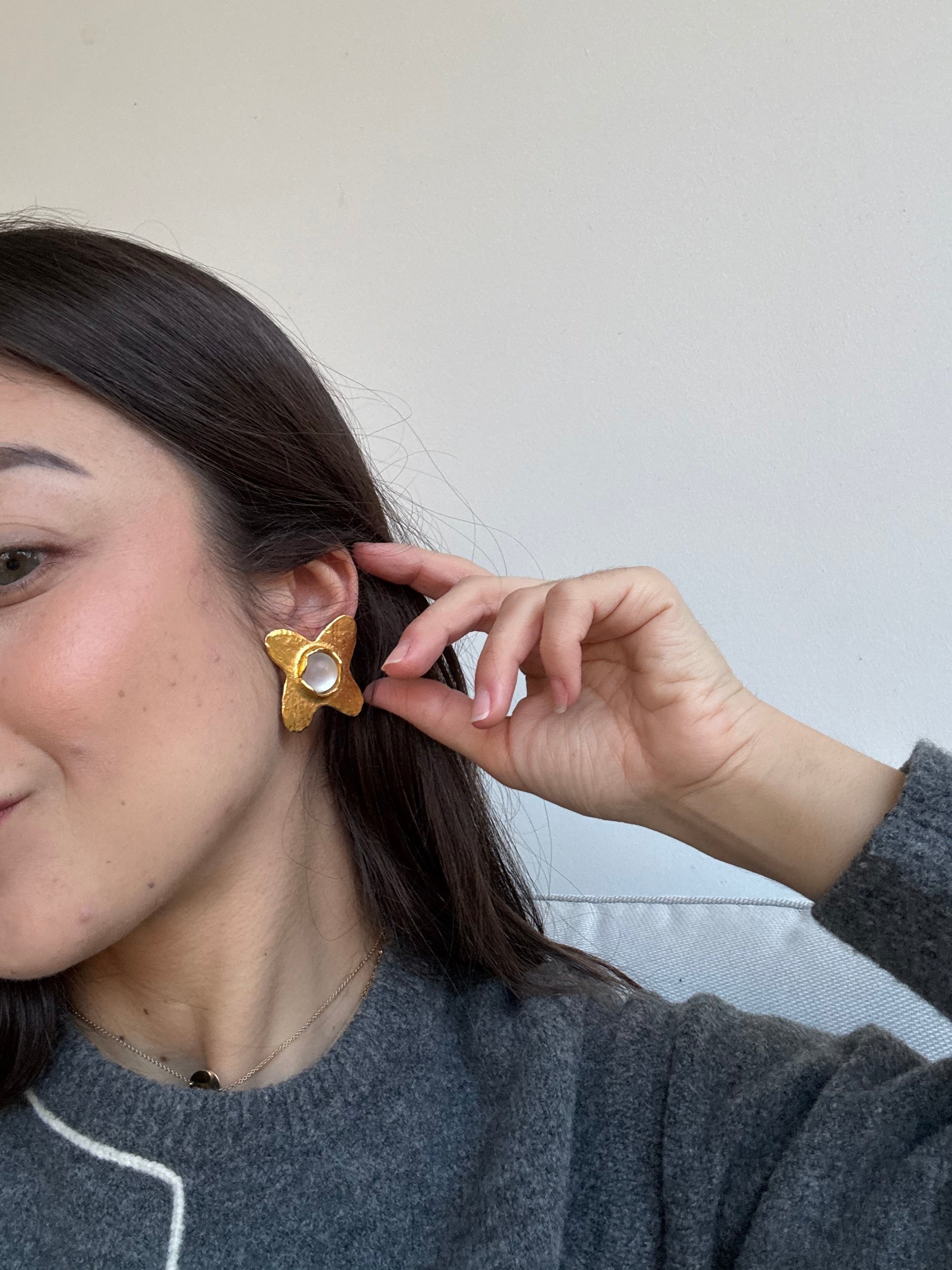 Chantal Audias Vintage Earrings - Hammered Floral Motif