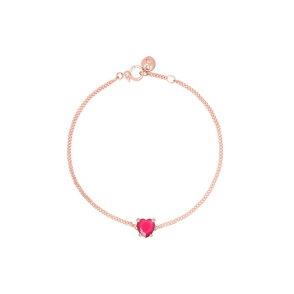 Bracelet Cœur - Or Rose 9K & Rubis synthétique