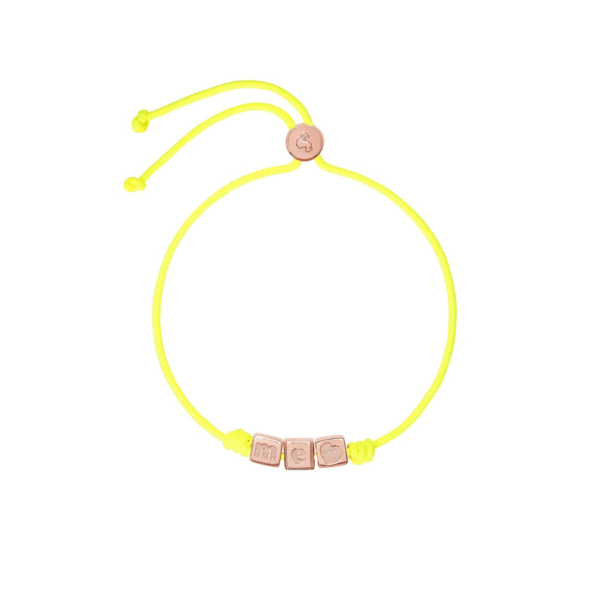 Bracelet Cube & Cordon jaune fluo - Argent plaqué Or Rose 18K