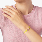 Bracelet Cube & Cordon jaune fluo - Argent plaqué Or Rose 18K