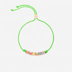 Bracelet Cube & Cordon vert fluo - Argent plaqué Or Rose 18K