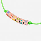 Bracelet Cube & Cordon vert fluo - Argent plaqué Or Rose 18K