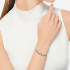Bracelet Cube & Cordon vert fluo - Argent plaqué Or Rose 18K