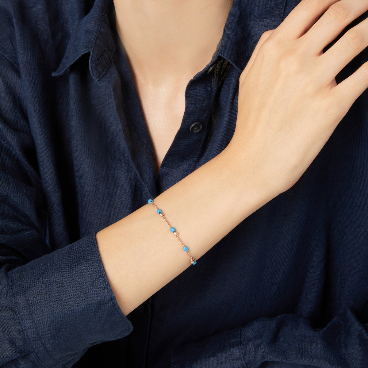 Bracelet Mini Granelli - Or Rose 9K & Céramique turquoise