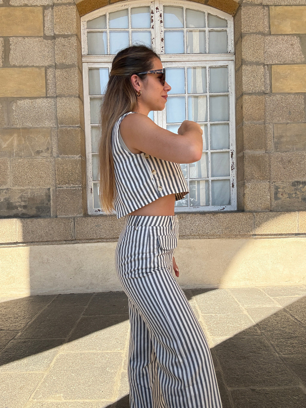 Top de rayas marineras azul