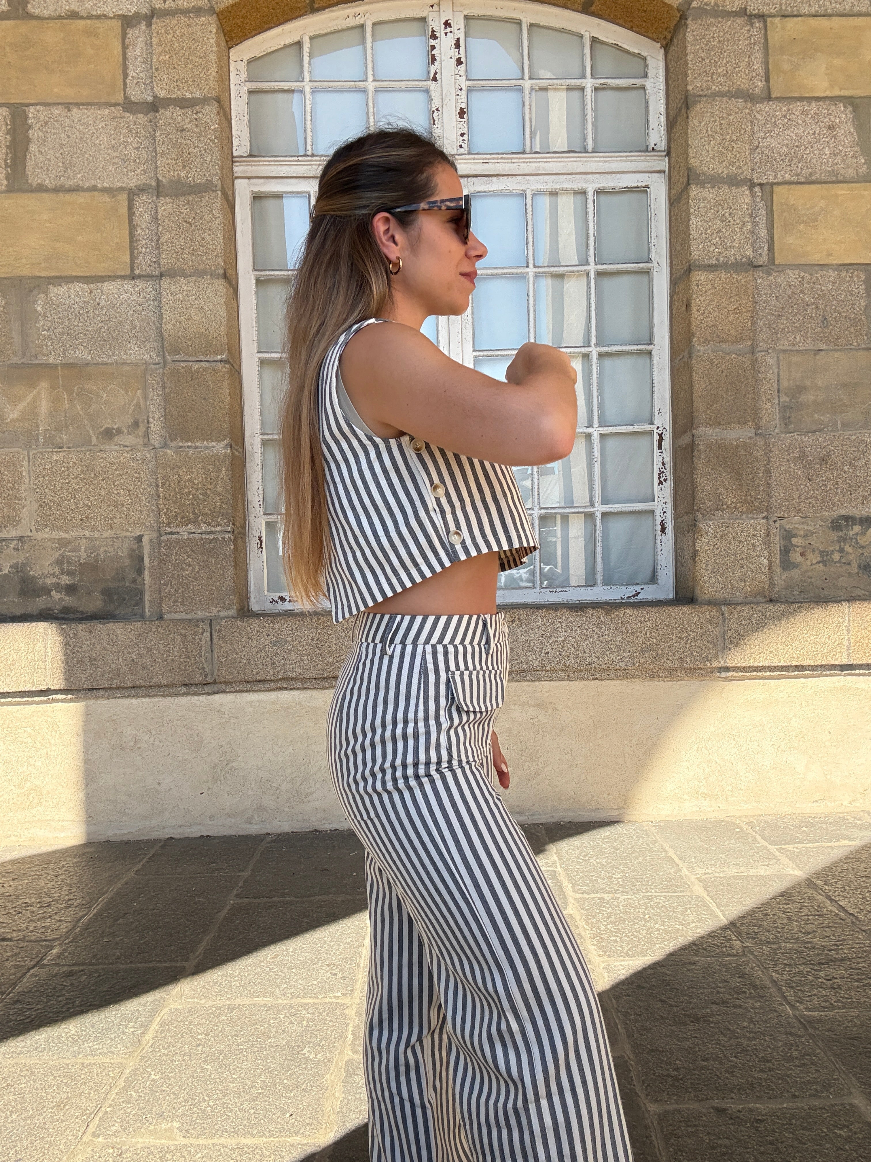 Top de rayas marineras azul