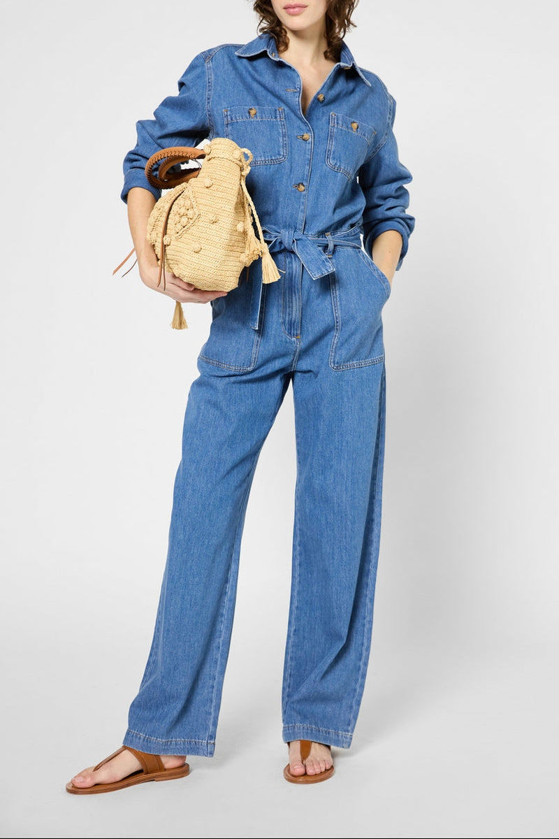 Pantalon - Combi - Short Flore - Bleu Ciel