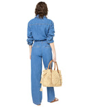 Pantalon - Combi - Short Flore - Bleu Ciel