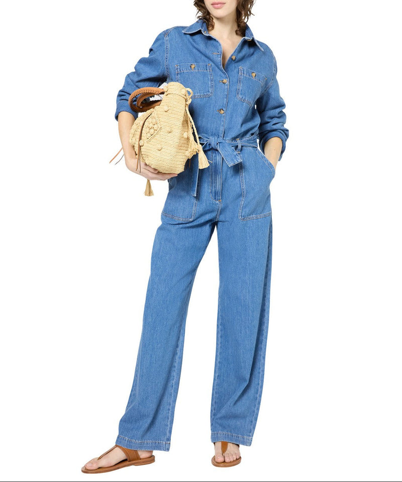 Pantalon - Combi - Short Flore - Bleu Ciel
