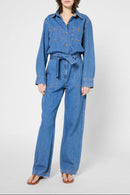 Pantalon - Combi - Short Flore - Bleu Ciel
