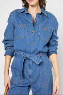 Pantalon - Combi - Short Flore - Bleu Ciel