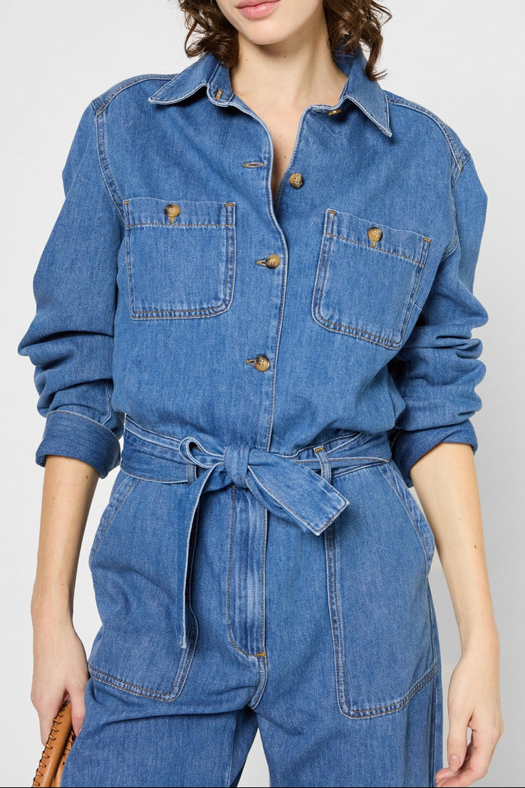 Pantalon - Combi - Short Flore - Bleu Ciel