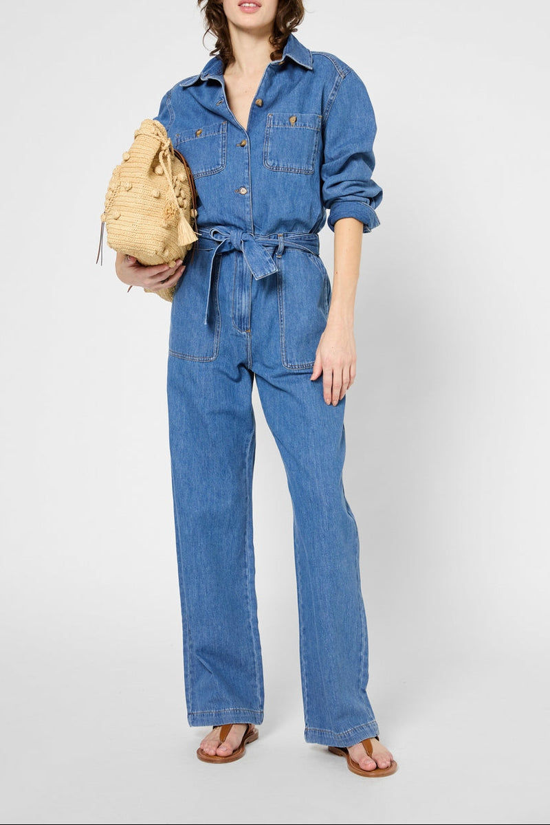 Pantalon - Combi - Short Flore - Bleu Ciel