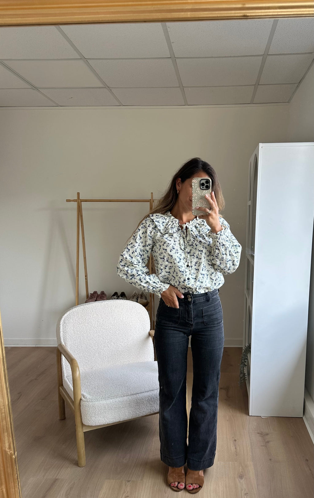 Maria floral wide-collar blouse