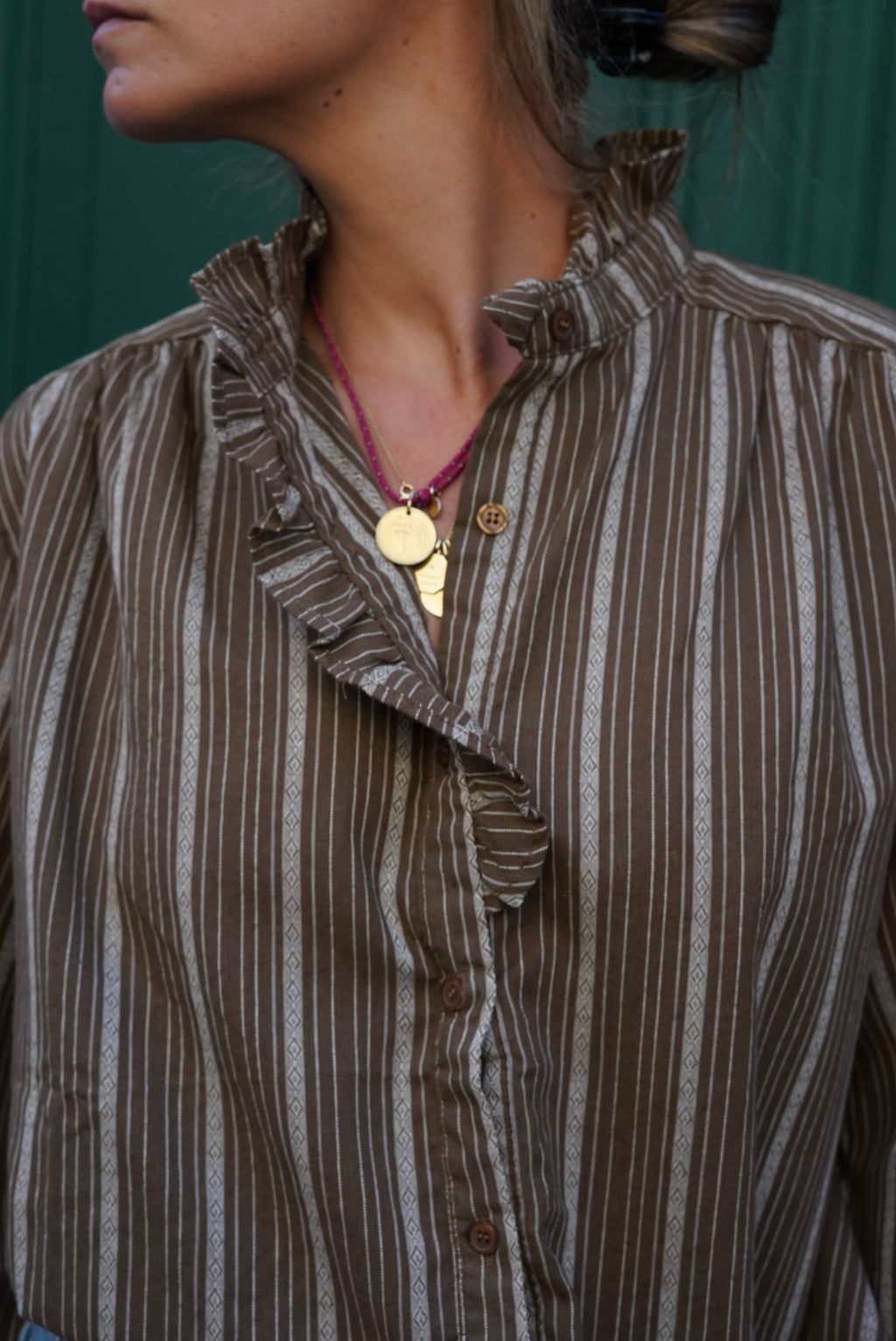 Sidonie Stripe Blouse Mocha/Ecru