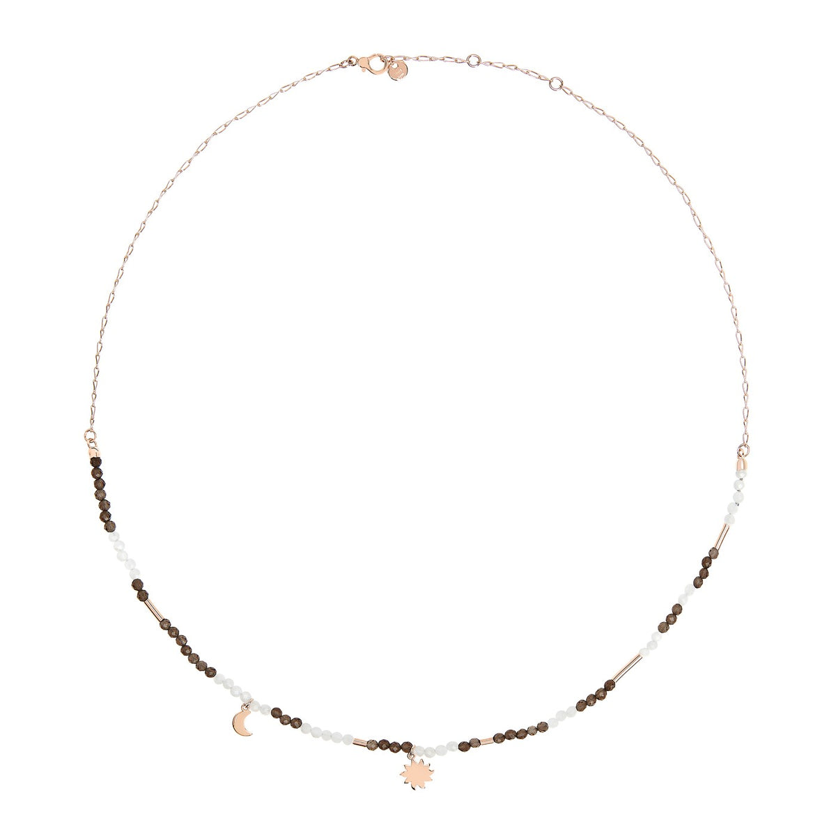 Collar Moon & Sun - Oro rosa de 9 quilates, cuarzo y adularia
