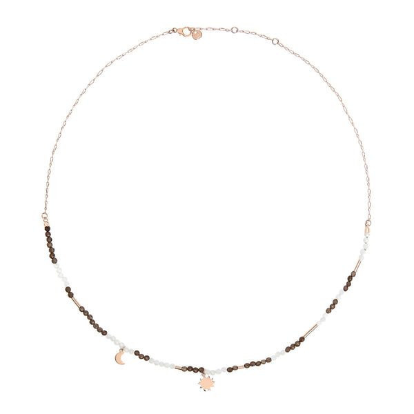 Collier Moon & Sun - Or Rose 9K, Quartz & Adulaire