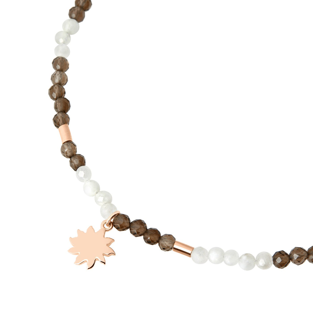 Collar Moon & Sun - Oro rosa de 9 quilates, cuarzo y adularia