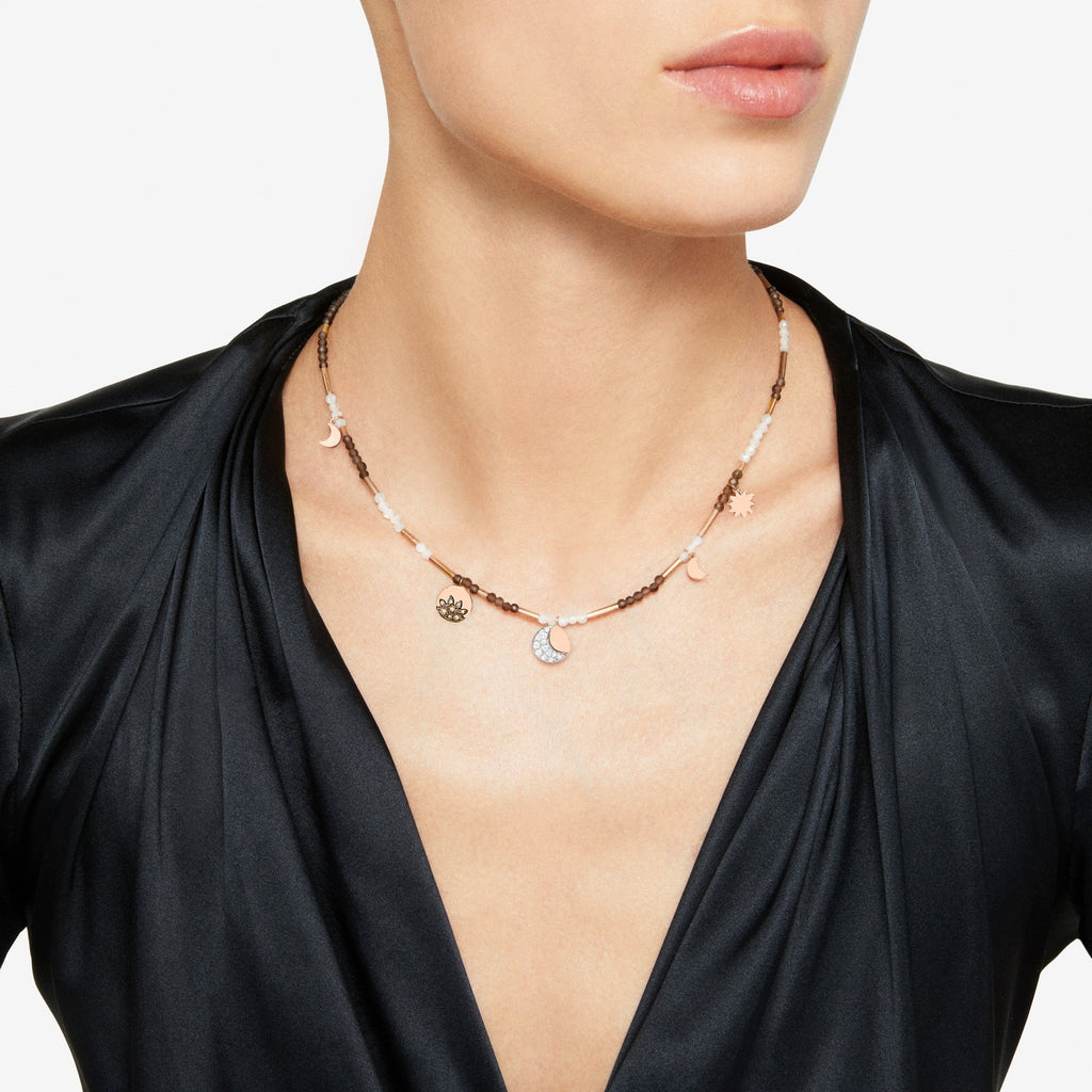 Moon & Sun Necklace - 9K Rose Gold & Diamonds