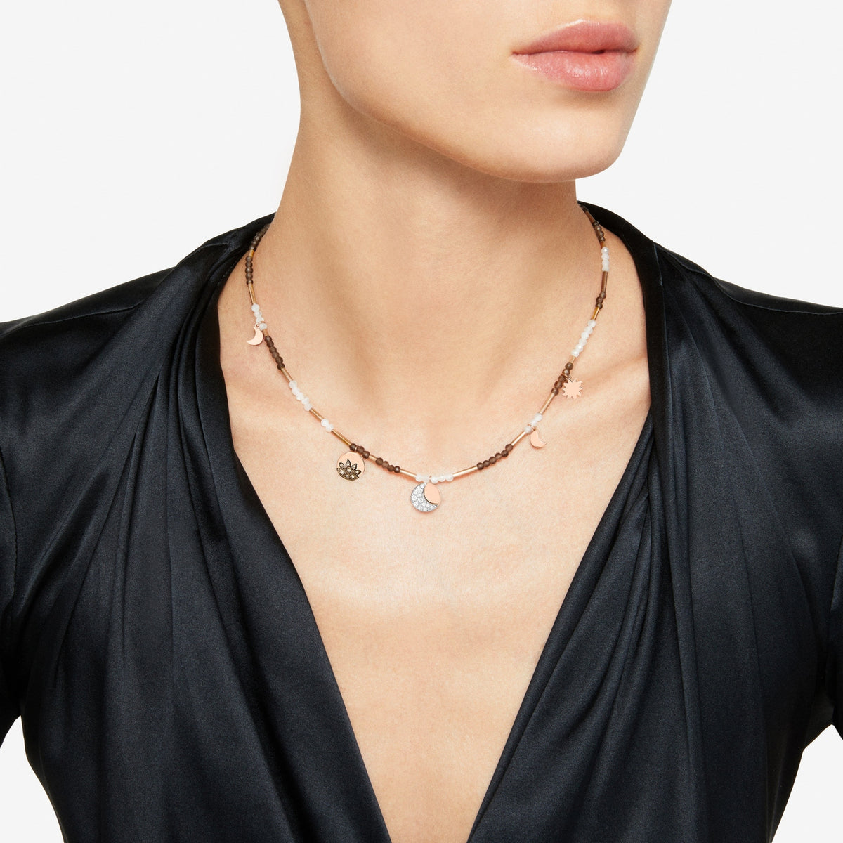 Moon & Sun Necklace - 9K Rose Gold & Diamonds
