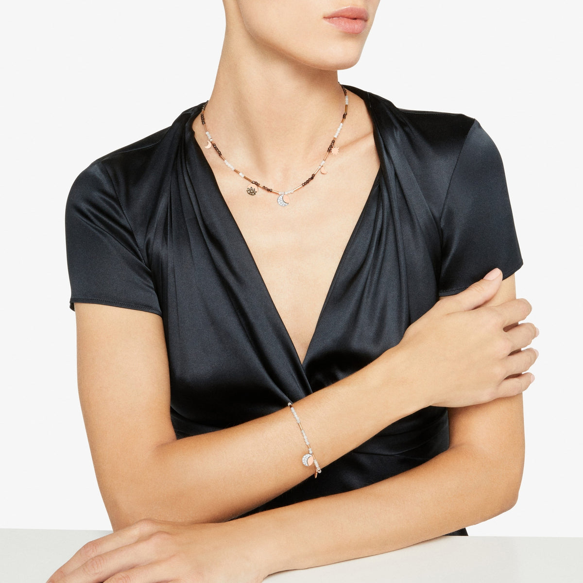 Moon & Sun Necklace - 9K Rose Gold & Diamonds