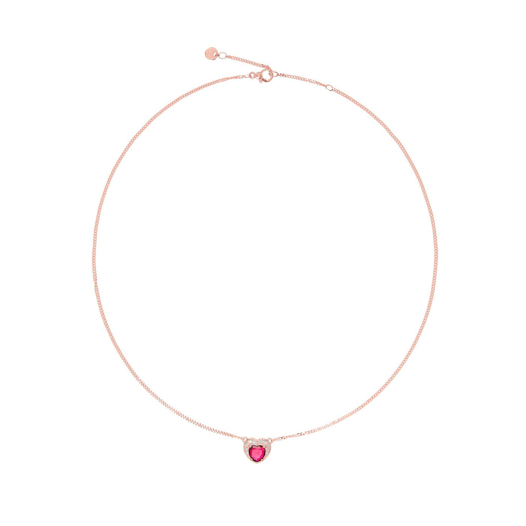 Ketting Hart - 9K roségoud, synthetische robijn & diamanten