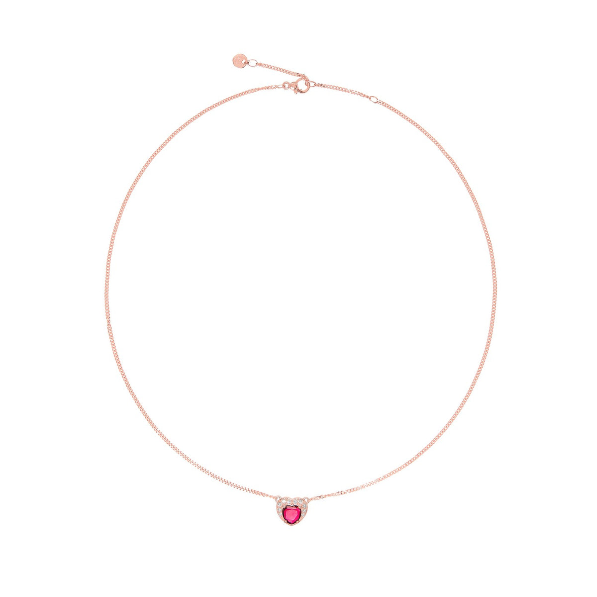 Ketting Hart - 9K roségoud, synthetische robijn & diamanten