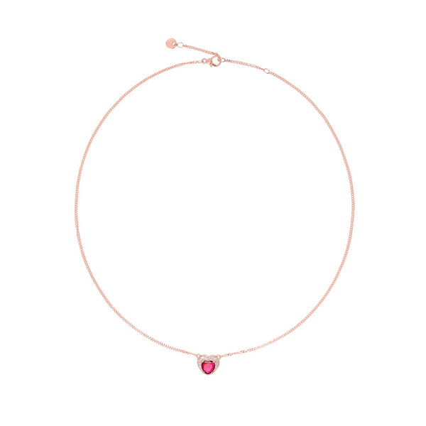 Collier Cœur - Or Rose 9K, Rubis synthétique & Diamants