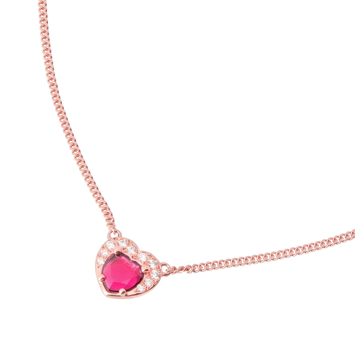 Ketting Hart - 9K roségoud, synthetische robijn & diamanten