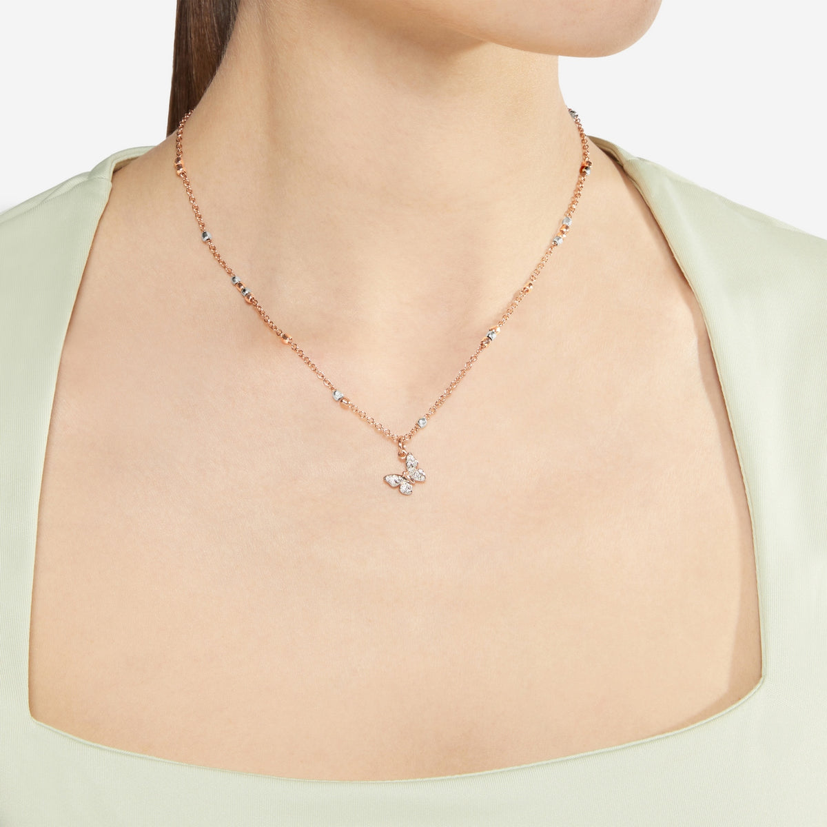 Halskette Mini Granelli – 9K Roségold & Silber