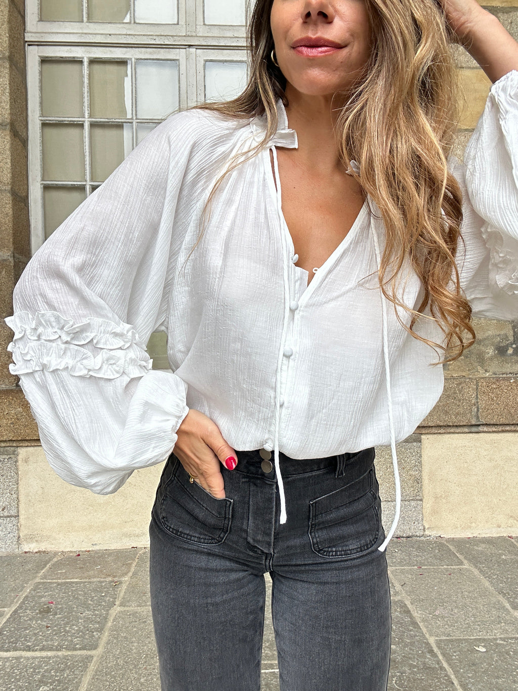 Esmée Ruffled Blouse in Ecru