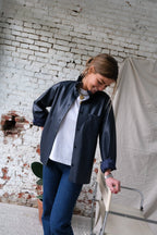 Lou Faux Leather Overshirt Navy