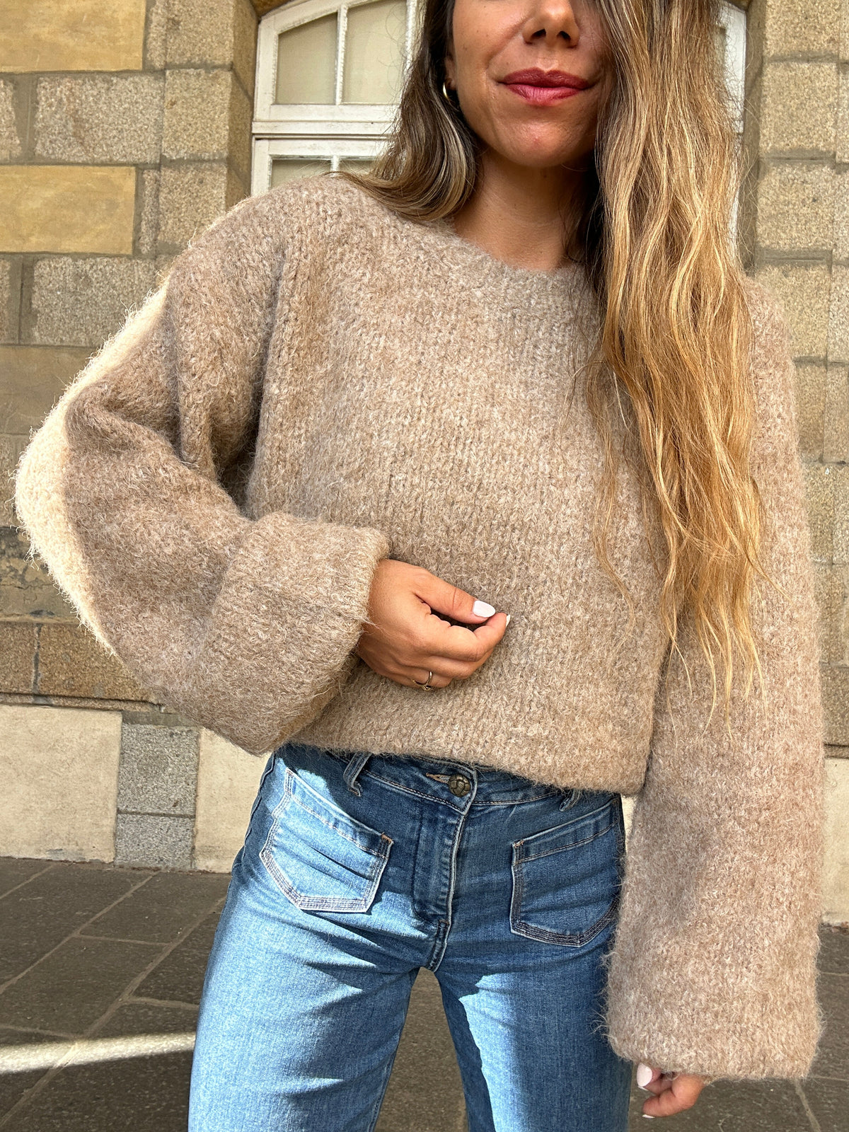Wollen trui Taupe Henri