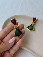 Vintage Enamelled Earrings - Red And Green
