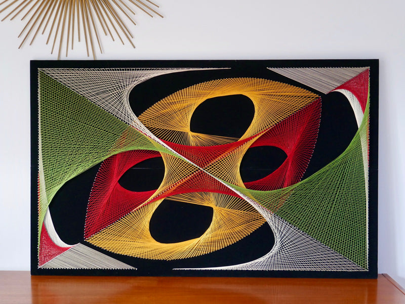 Grand Tableau Design Psychédélique Point Et Fil Multicolore - Années 1970