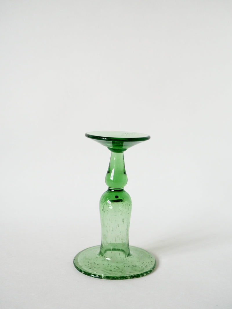 Bougeoir En Verre Soufflé Signé Biot Vert - 1960-1970