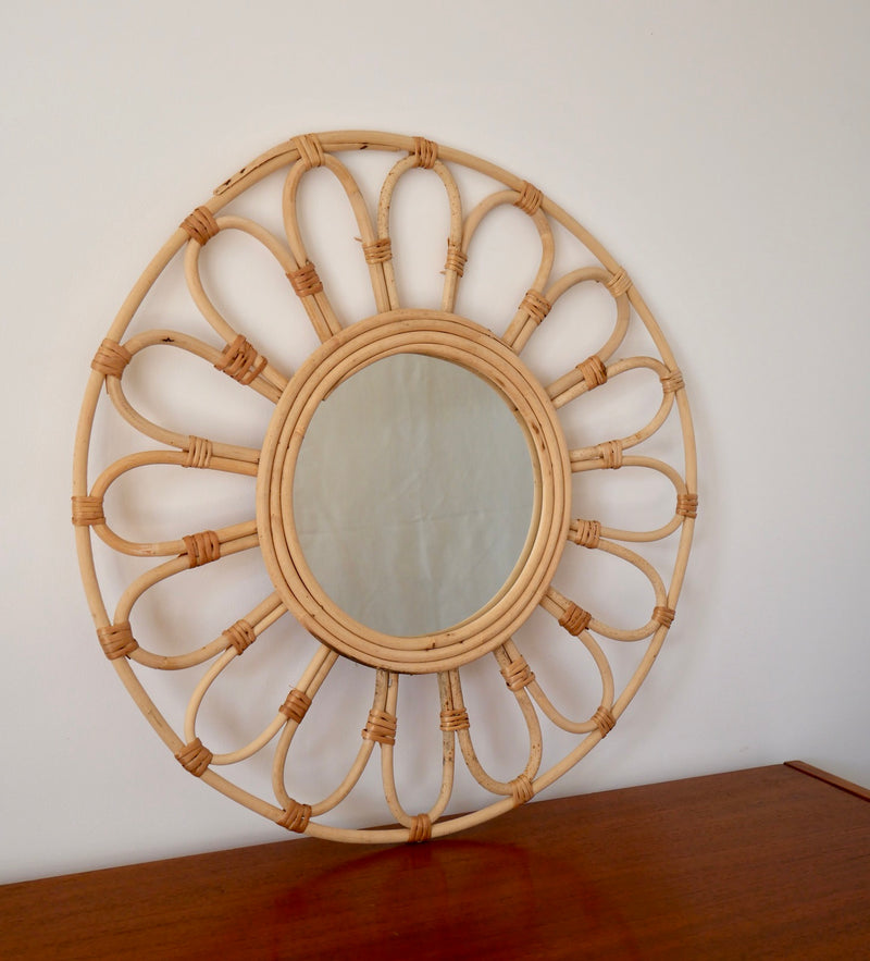 Miroir Soleil En Rotin Et Bambou Vintage