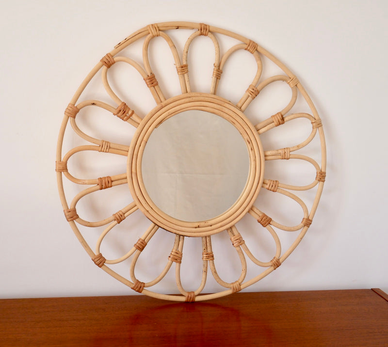 Miroir Soleil En Rotin Et Bambou Vintage